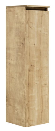 Hochschrank aus Holz in Eichenoptik, seitliche Perspektive