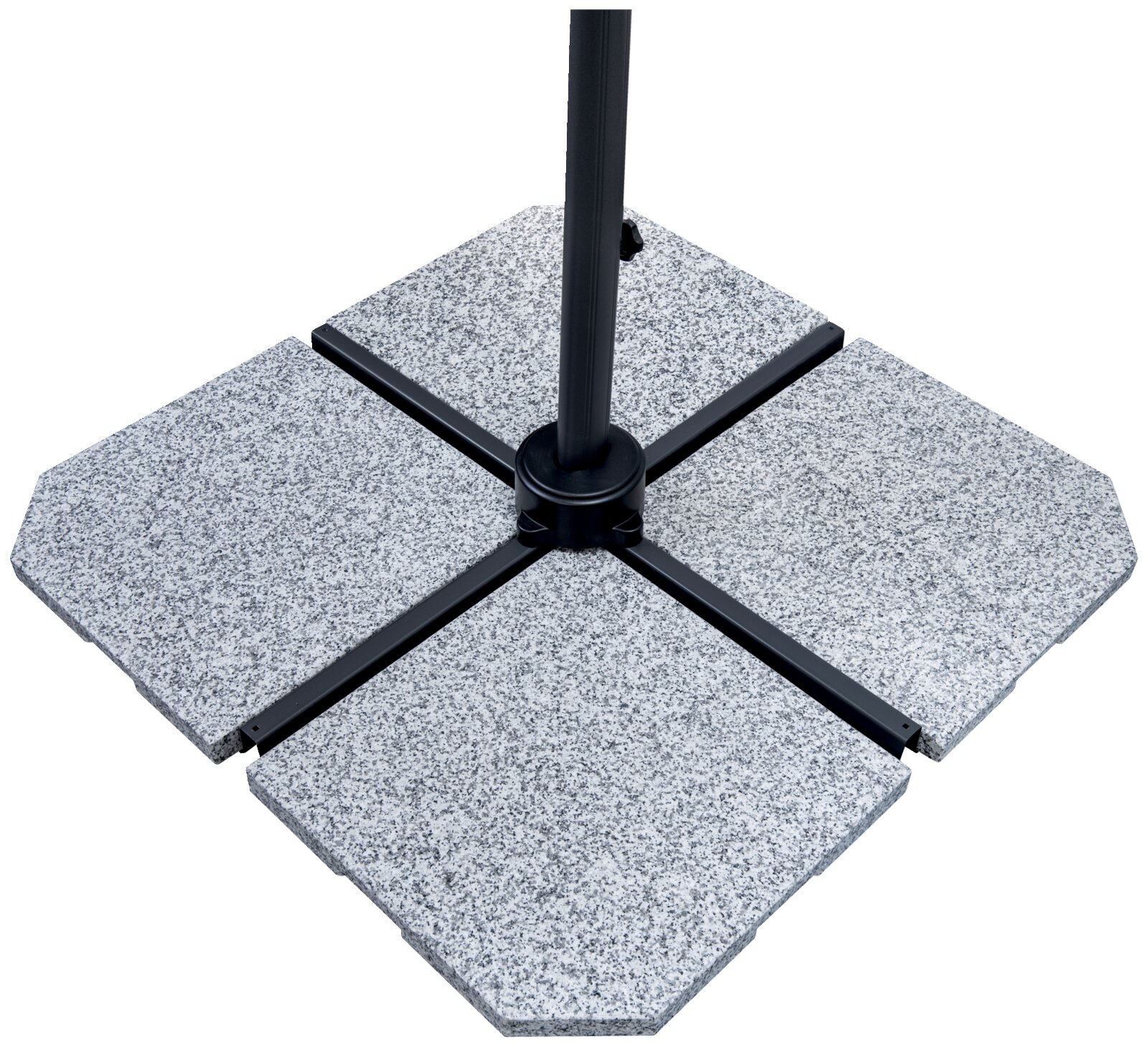 Doppler Granieten plaat ECO ZUBEHÖR Granitplatte ECO von oben, bestehend aus vier quadratischen Platten mit einem zentralen Ständer.