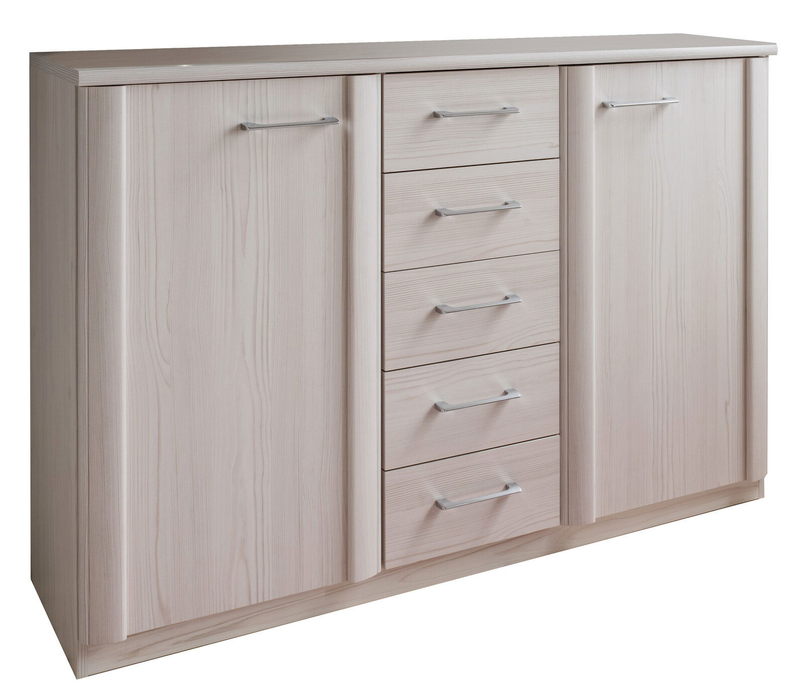 Venda Kombikommode LUXOR Kombikommode in heller Holzoptik mit zwei Türen und fünf Schubladen, frontal betrachtet.