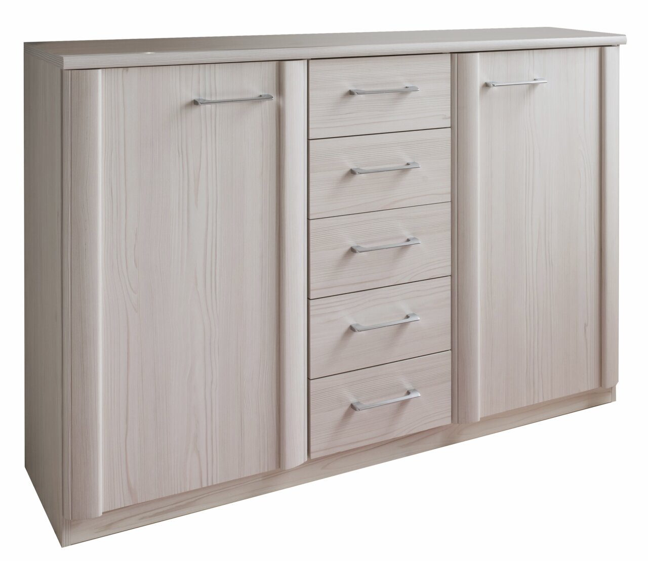 Venda Kombikommode LUXOR Kombikommode in heller Holzoptik mit zwei Türen und fünf Schubladen, frontal betrachtet.