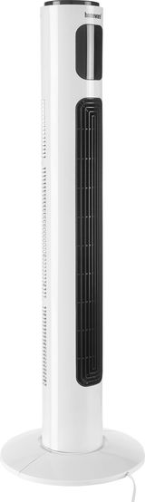 Weißer Standventilator in Turmform, seitliche Perspektive
