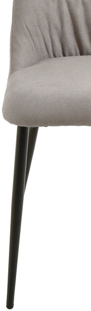 Grauer Stuhl mit schwarzem Metallbein, seitliche Perspektive