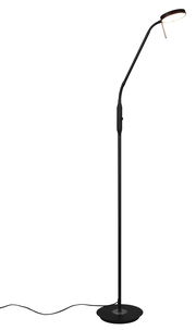 Stehleuchte mit flexiblem Arm und rundem Lampenschirm, seitliche Perspektive