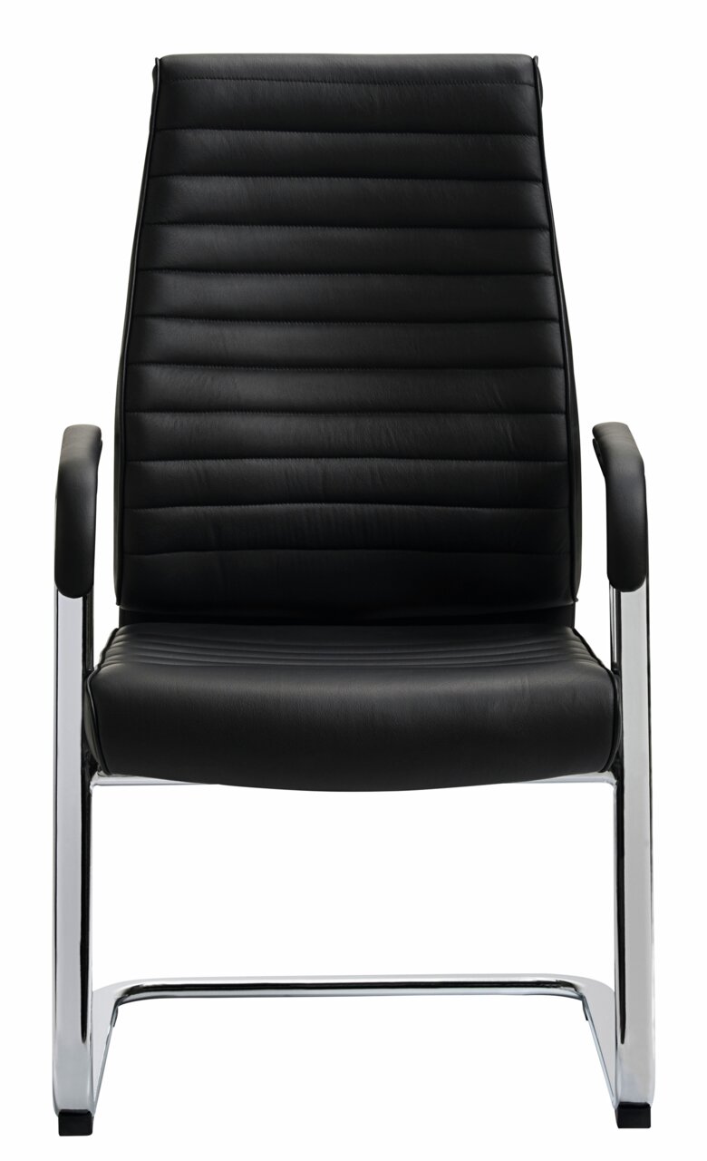 Schwarzer Schwingstuhl mit verchromtem Gestell, Vorderansicht