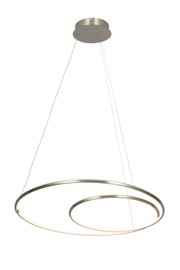 Moderne LED-Hängeleuchte mit zwei ineinander verschlungenen Ringen, seitliche Perspektive