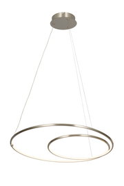 Moderne LED-Hängeleuchte mit zwei ineinander verschlungenen Ringen, seitliche Perspektive