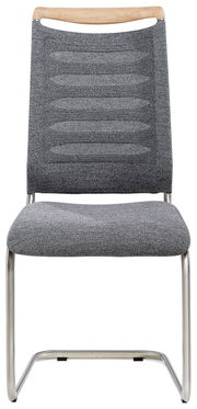 Freischwinger-Stuhl mit grauem Stoffbezug und Metallgestell, Vorderansicht