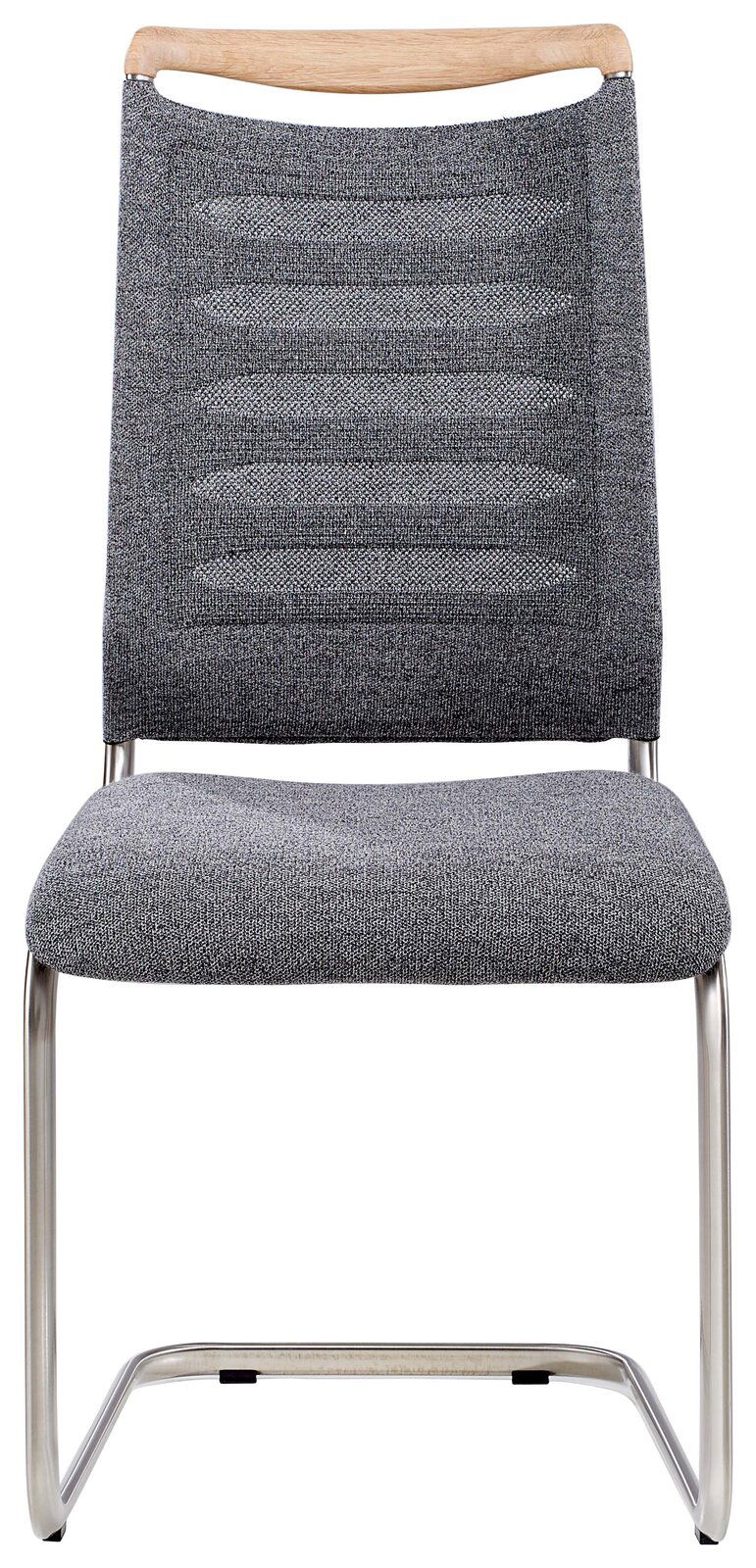 Freischwinger-Stuhl mit grauem Stoffbezug und Metallgestell, Vorderansicht