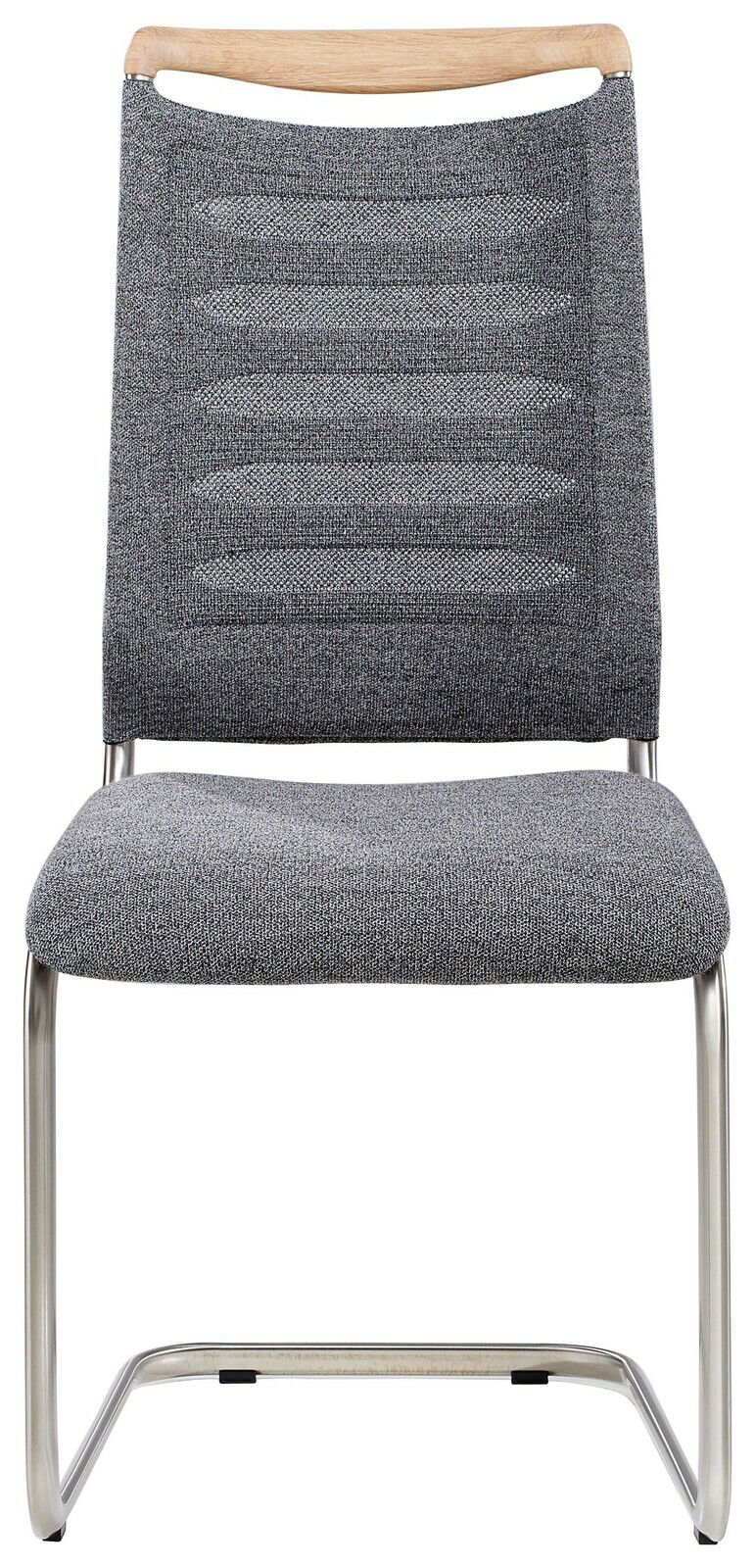 Freischwinger-Stuhl mit grauem Stoffbezug und Metallgestell, Vorderansicht