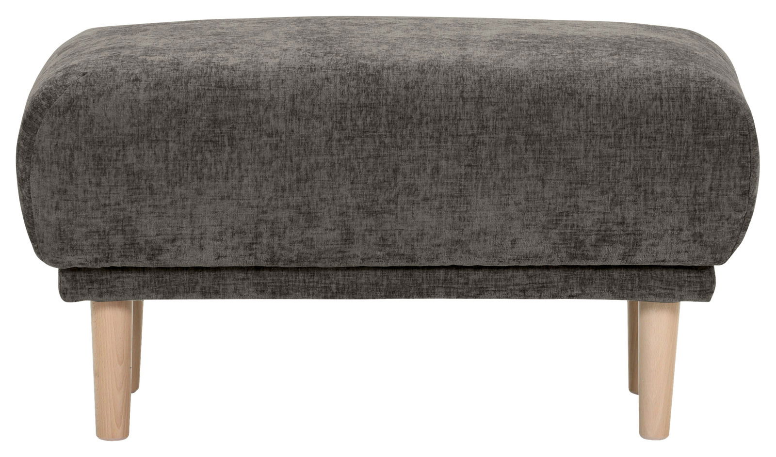 Grauer Hocker mit Holzbeinen, Frontalansicht