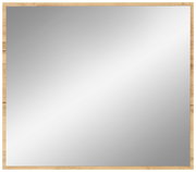 Quadratischer Spiegel mit Holzrahmen, frontal betrachtet.