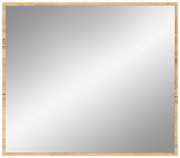 Quadratischer Spiegel mit Holzrahmen, frontal betrachtet.