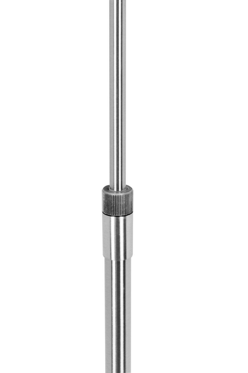 Nahaufnahme eines silbernen Metallstabs eines LED-Deckenfluters