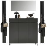 Garderoben-Set in Graphit mit Spiegel, Schrank und Haken, frontal betrachtet