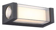 Moderne LED-Außenwandleuchte in rechteckiger Form, seitliche Perspektive