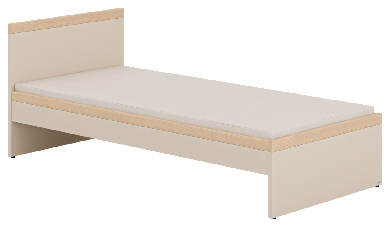 Jugendbett 90x200 in hellem Holzdesign, seitliche Perspektive