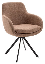 Bruine fauteuil met gestoffeerde zitting en zwart metalen frame, zijaanzicht