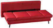 Rotes Querschläfer-Sofa in Seitenansicht, ausgeklappt zur Liegefläche