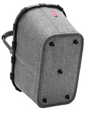 Grauer Einkaufskorb mit stabilem Rahmen und Tragegriff, Ansicht von unten mit sichtbaren Standfüßen.