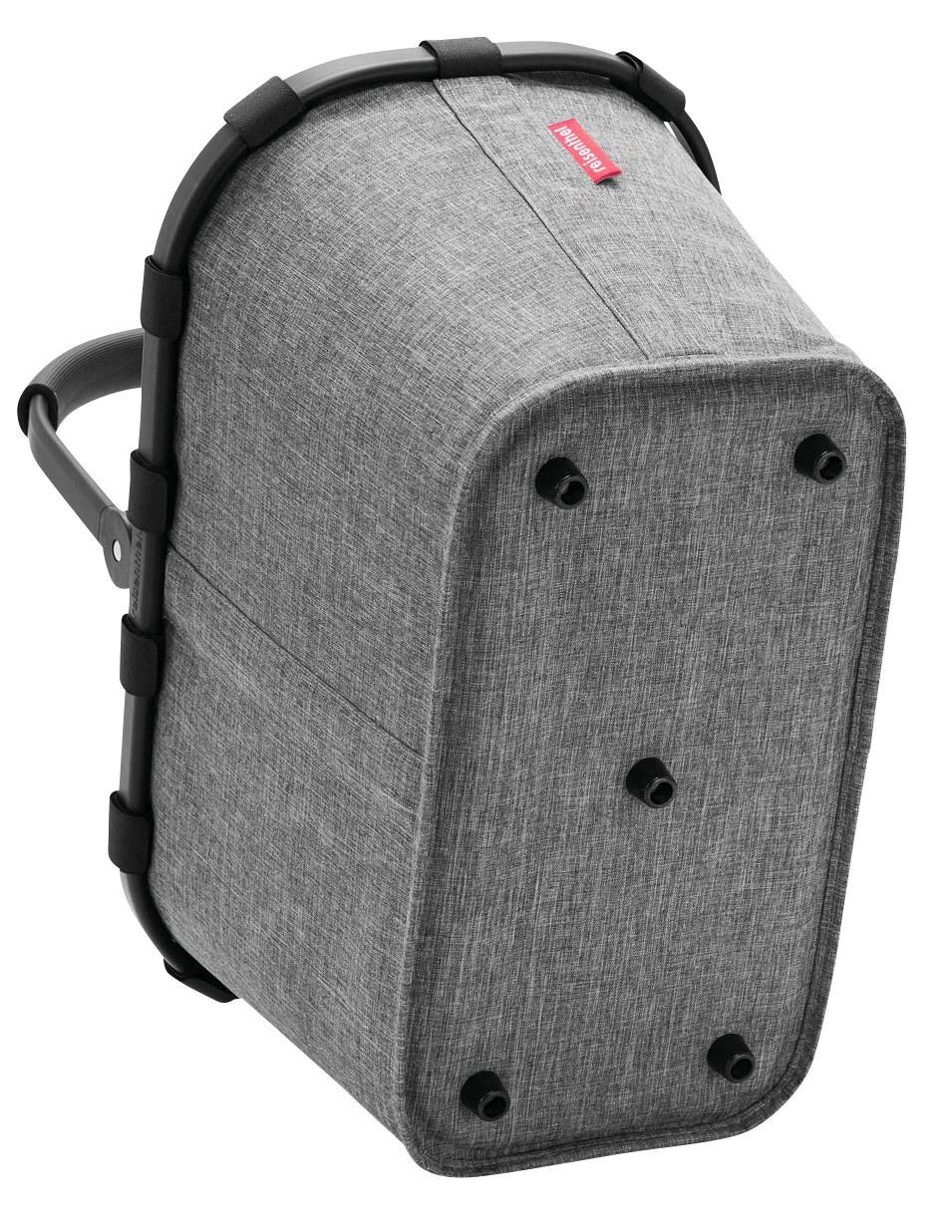 Grauer Einkaufskorb mit stabilem Rahmen und Tragegriff, Ansicht von unten mit sichtbaren Standfüßen.