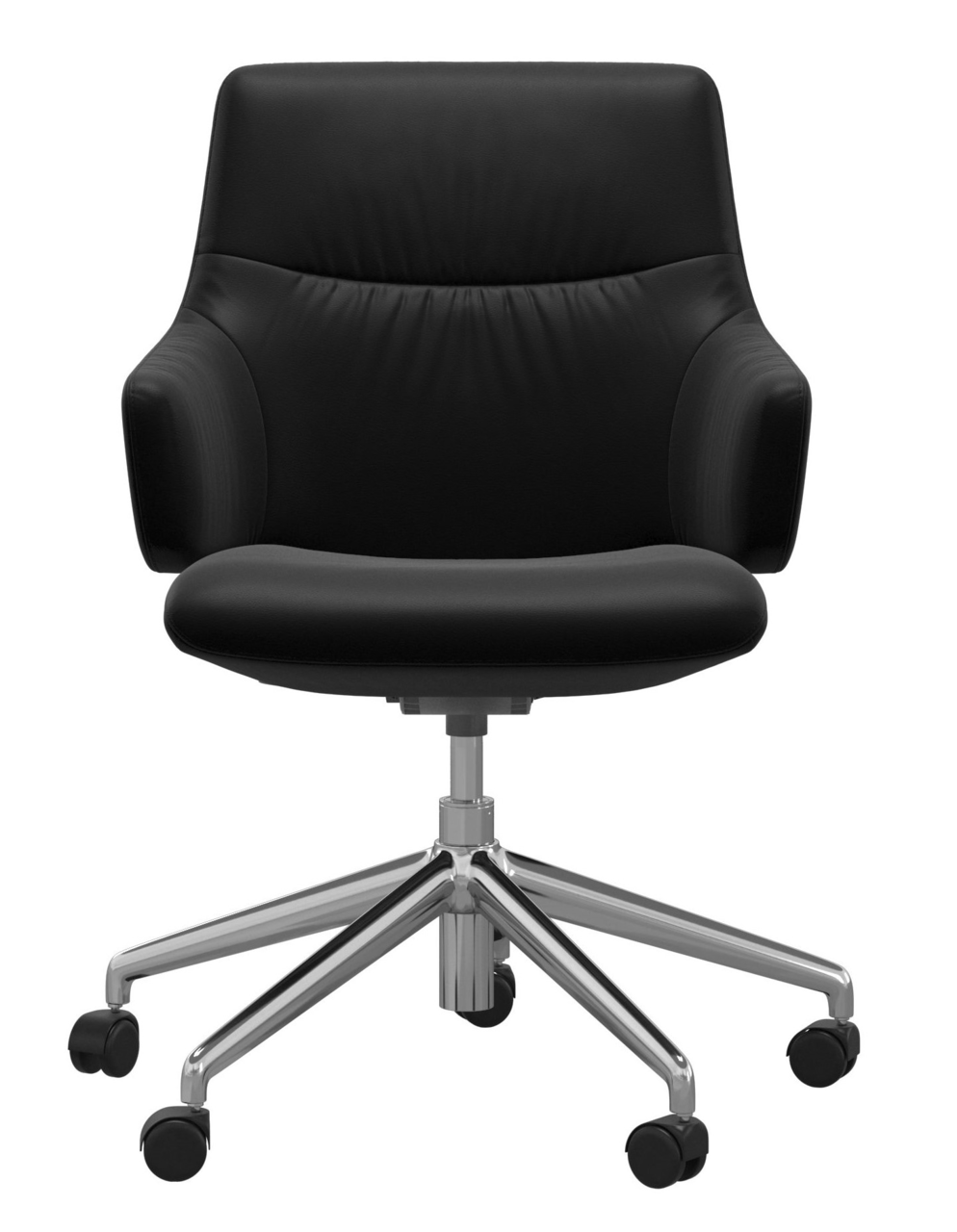 Schwarzer Drehstuhl Stressless MINT mit verchromtem Fußkreuz und Rollen, Frontalansicht