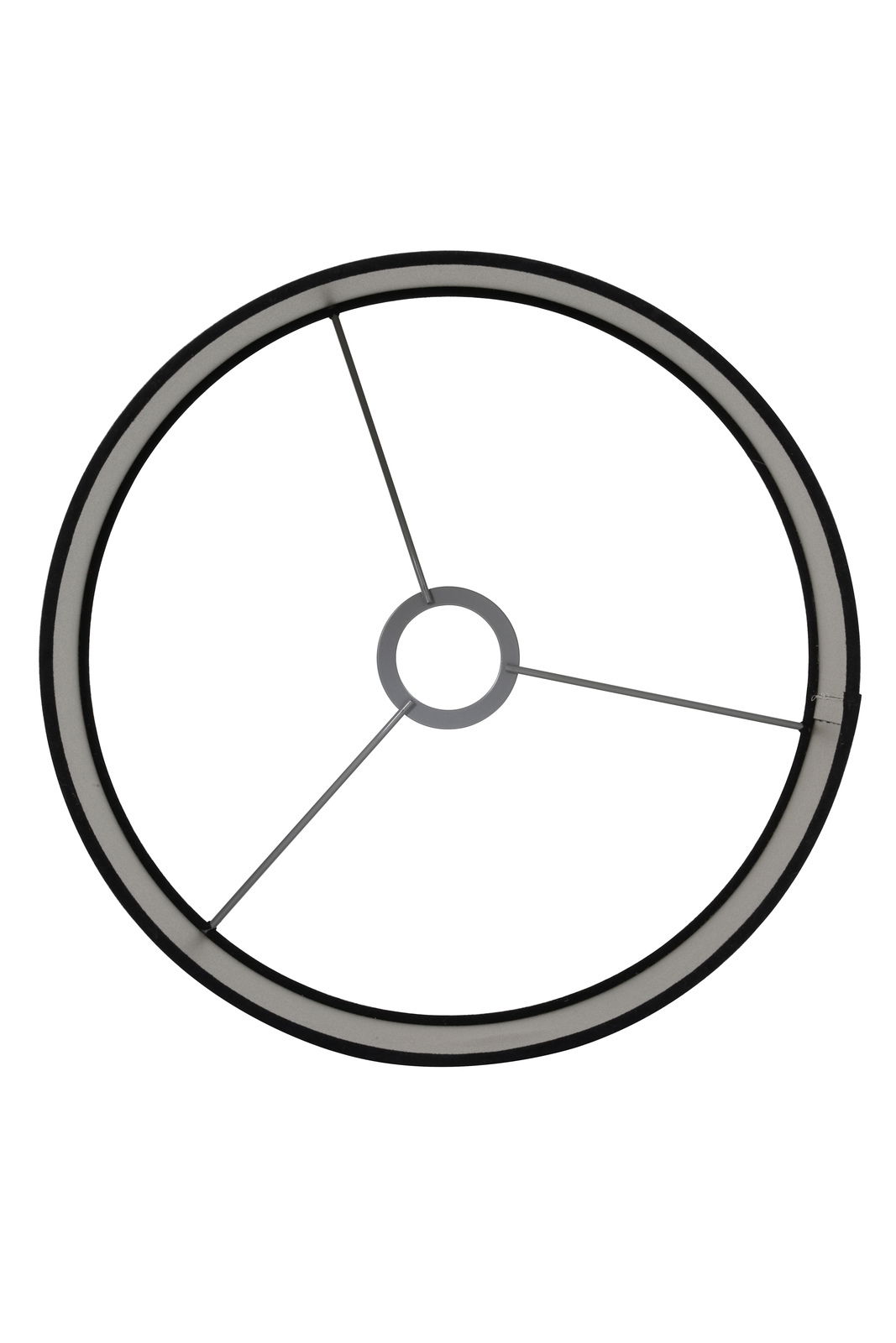 Ansicht von unten auf einen runden Lampenschirm mit Metallstreben.