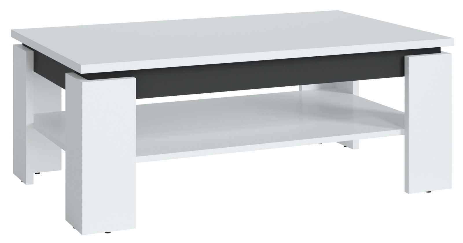 Z2 Couchtisch Campania Moderner Couchtisch in Weiß und Schwarz mit rechteckiger Form, seitliche Perspektive