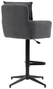 Grauer Barhocker mit gepolsterter Rückenlehne und Sitzfläche, seitliche Ansicht