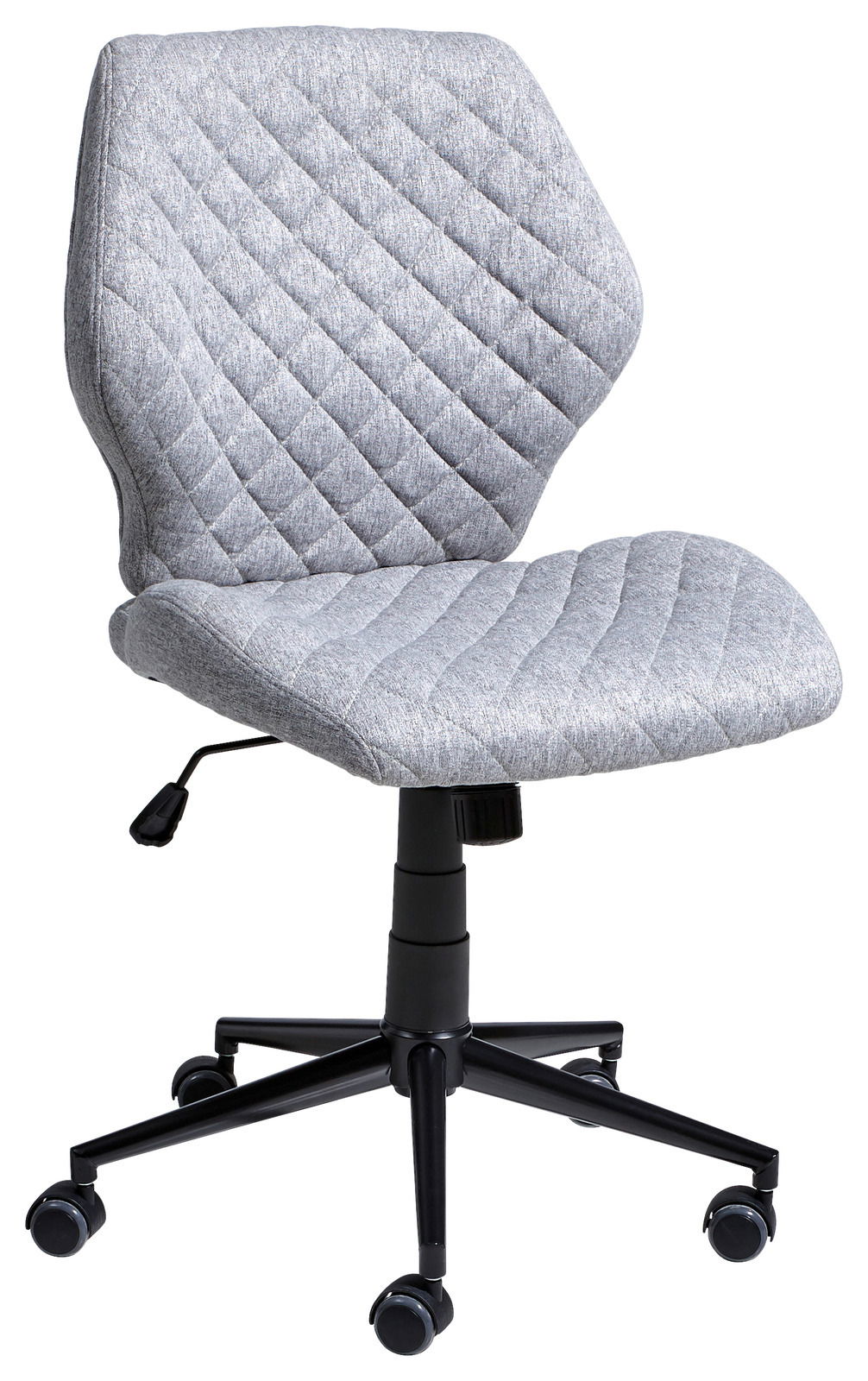 XORA Drehstuhl MIA Grauer Drehstuhl mit gestepptem Stoffbezug, seitliche Perspektive