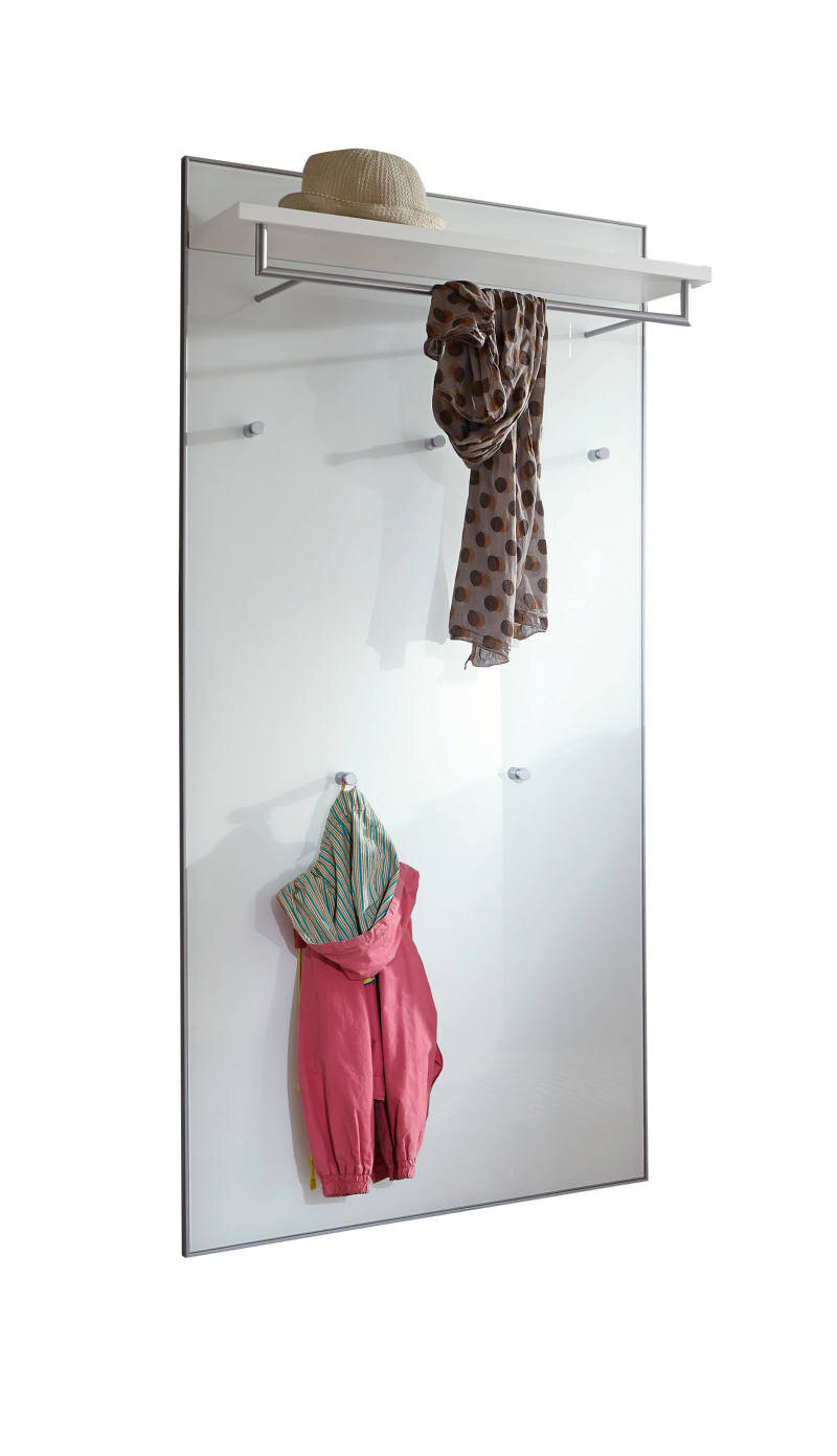 VOSS XL-Garderobenpaneel SANTINA XL-Garderobenpaneel mit Hutablage, Kleiderhaken und hängender Kleidung, seitliche Perspektive