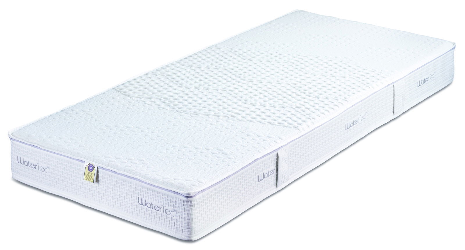 Taschenfederkernmatratze 90 x 200 cm in seitlicher Perspektive, mit weißem Bezug und strukturierter Oberfläche.