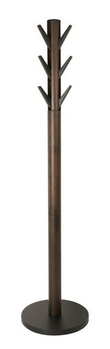 Moderner Garderobenständer aus Holz mit mehreren Haken, frontal abgebildet.