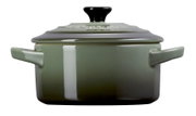 Grüne Mini-Cocotte Klassik 10 cm mit Deckel, seitliche Perspektive