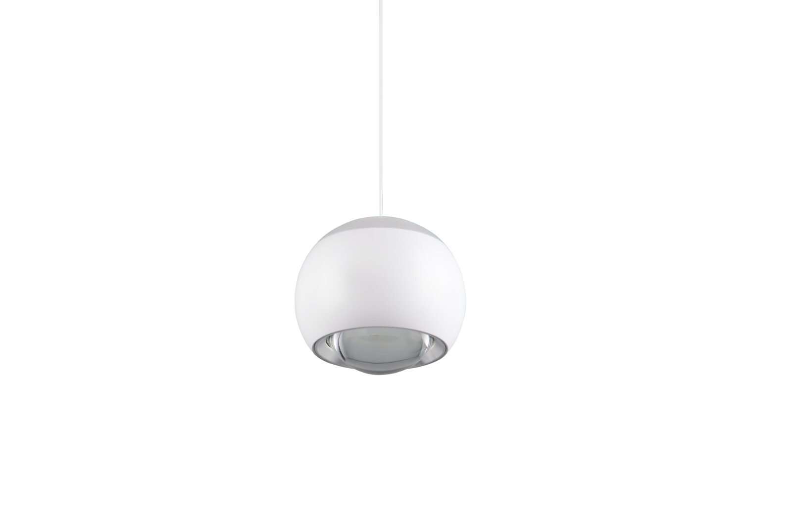 Moderne witte hanglamp in bolvorm, zijaanzicht