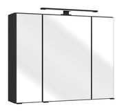 Moderner Spiegelschrank mit drei Türen und integrierter Beleuchtung, seitliche Perspektive