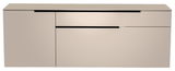 Frontansicht eines modernen, beige Hänge-Lowboards mit schwarzen Griffen.
