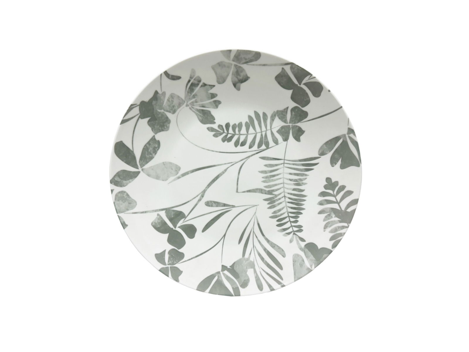 Teller mit grauem Blattmuster, Draufsicht