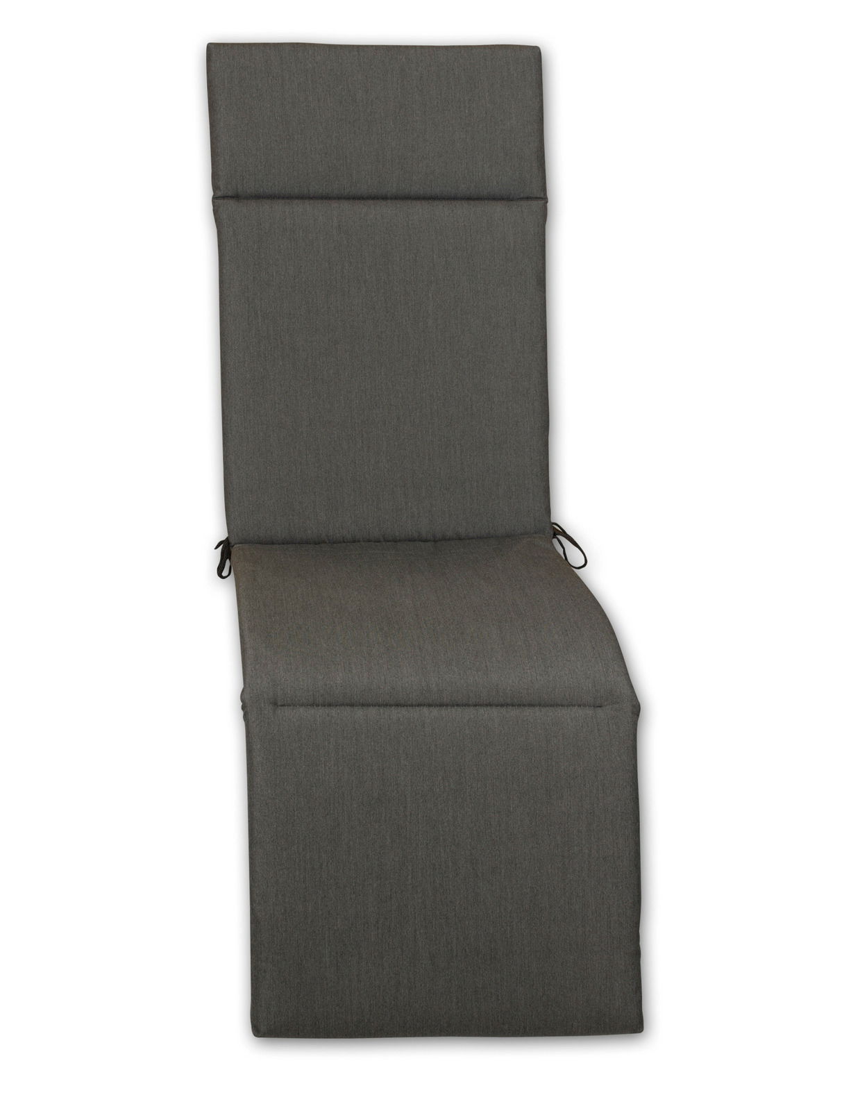 Graue Relaxauflage in Frontalansicht, ideal für Gartenmöbel.