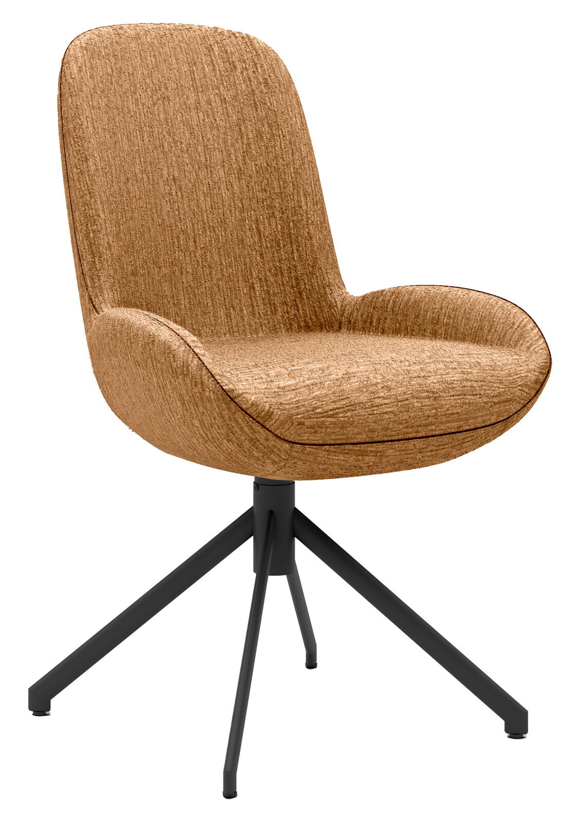 Musterring Stuhl MR HELVIN Moderner Stuhl mit braunem Stoffbezug und schwarzem Metallgestell, seitliche Perspektive