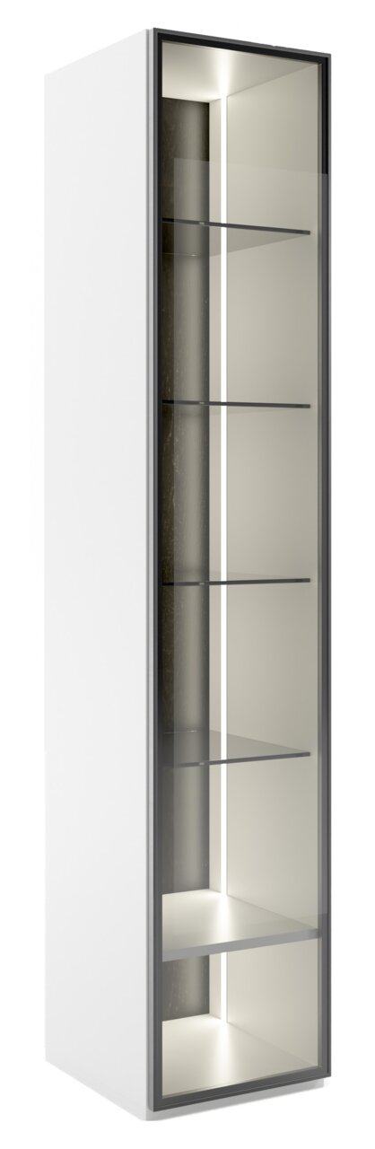 WK-Wohnen Vitrinenkombination klein 420 VIVA Moderne Vitrinenkombination klein von WK-Wohnen, Modell 420 VIVA, in Weiß mit Glasfront und seitlicher Perspektive.