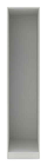 Grauer Kleiderschrank Korpus, frontal betrachtet, ohne Türen oder Regalböden.