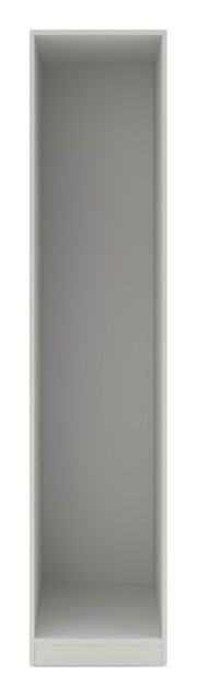 Grauer Kleiderschrank Korpus, frontal betrachtet, ohne Türen oder Regalböden.