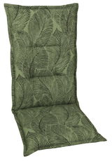 Grüne Sesselauflage mit Blattmuster, frontal fotografiert