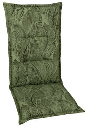 Grüne Sesselauflage mit Blattmuster, frontal fotografiert