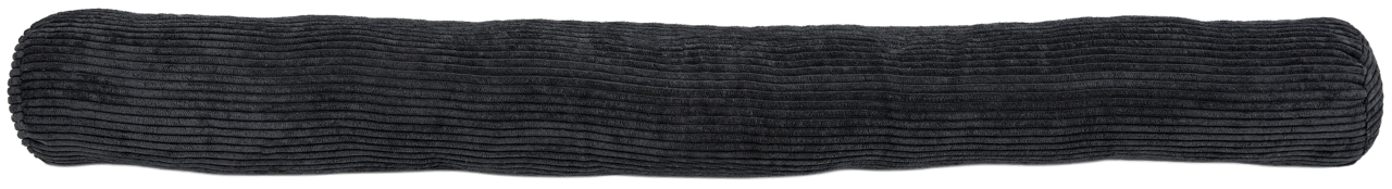 Längliche, gerippte, dunkelgraue Rolle aus Stoff, seitliche Perspektive