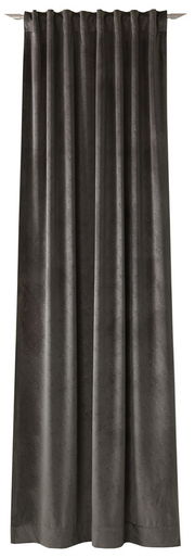 Dekoschal in dunklem Grau, frontal aufgenommen, mit dezenter Musterung und gleichmäßigen Falten.