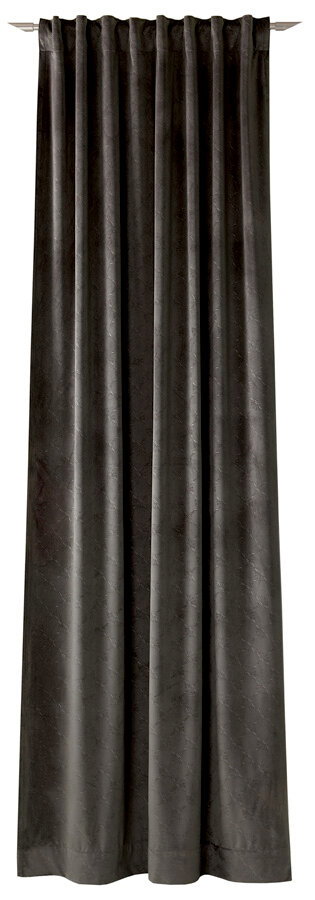 Dekoschal in dunklem Grau, frontal aufgenommen, mit dezenter Musterung und gleichmäßigen Falten.