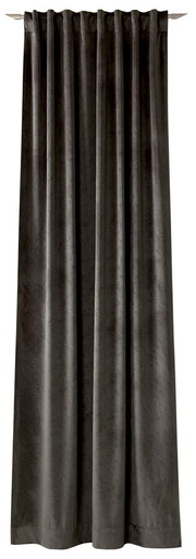 Dekoschal in dunklem Grau, frontal aufgenommen, mit dezenter Musterung und gleichmäßigen Falten.