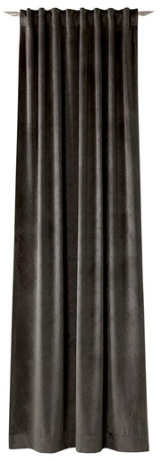 Dekoschal in dunklem Grau, frontal aufgenommen, mit dezenter Musterung und gleichmäßigen Falten.