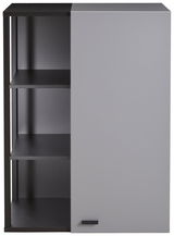 Hängeelement mit drei offenen Regalfächern links und einer geschlossenen Tür rechts, Frontansicht